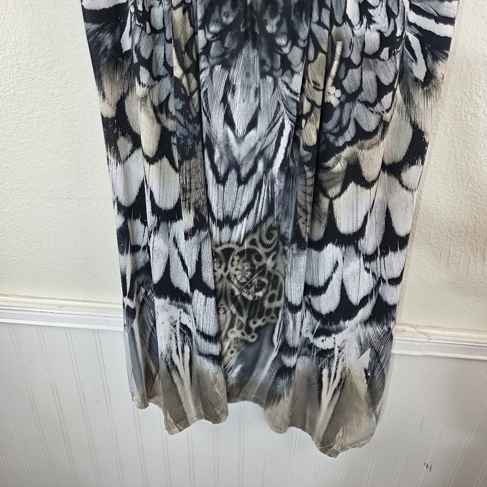 Women's One World Boho Black White Feather Owl Beaded Lace Short Dress Size XL - Picture 11 of 13